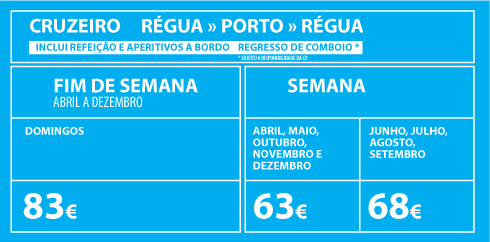 Tabela de preços de cruzeiro no Douro - Régua porto régua